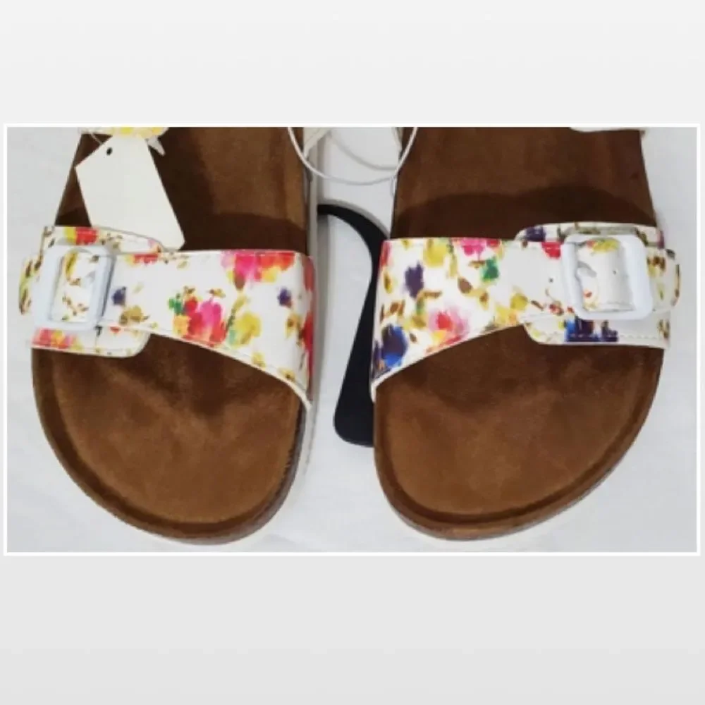New Falls Creek Shoes Sandals Womens Size 10 Slip On White Floral Cork NWT